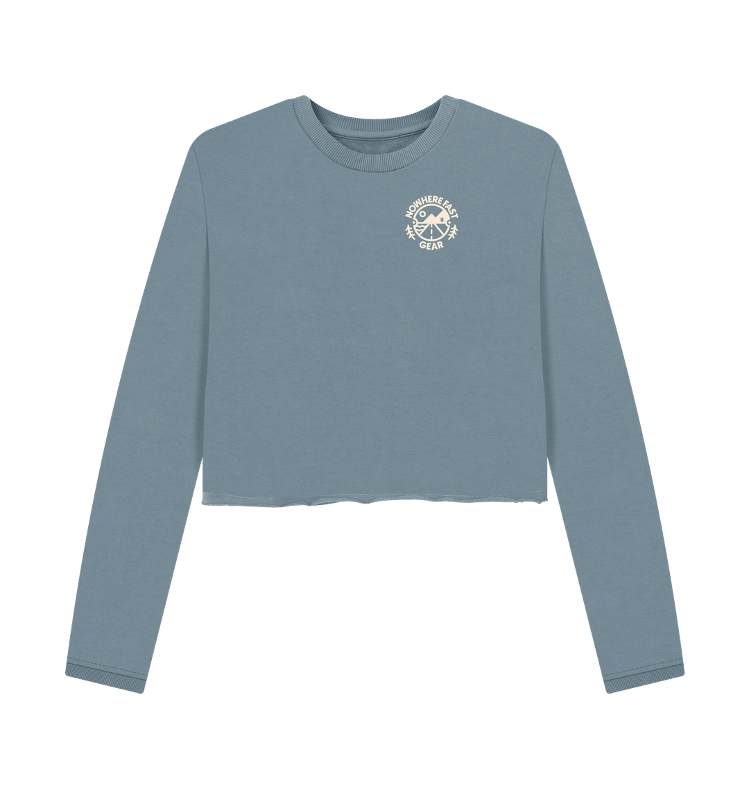 Stone Blue Printed Boxy Jumpers Front