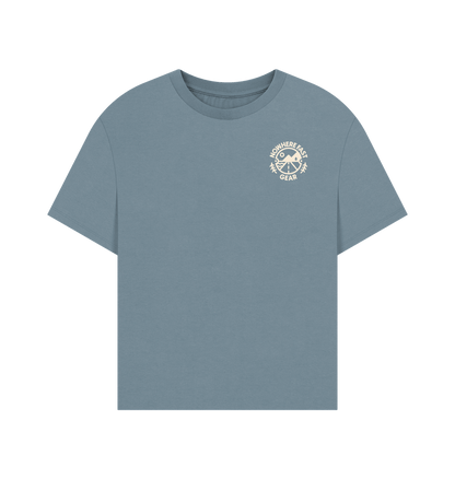 Stone Blue Women's Oversize T Shirt - Cream Logo