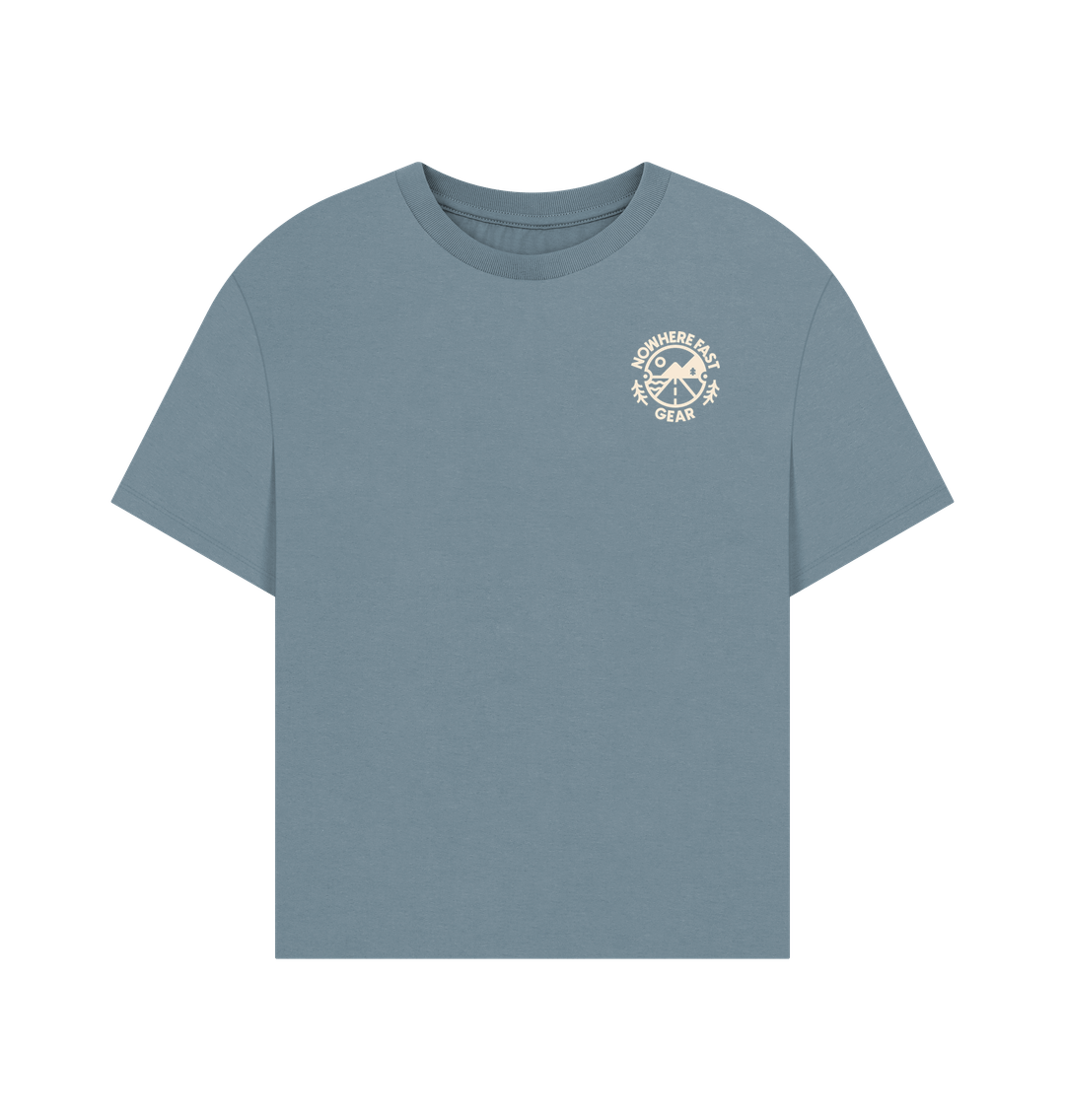 Stone Blue Women's Oversize T Shirt - Cream Logo