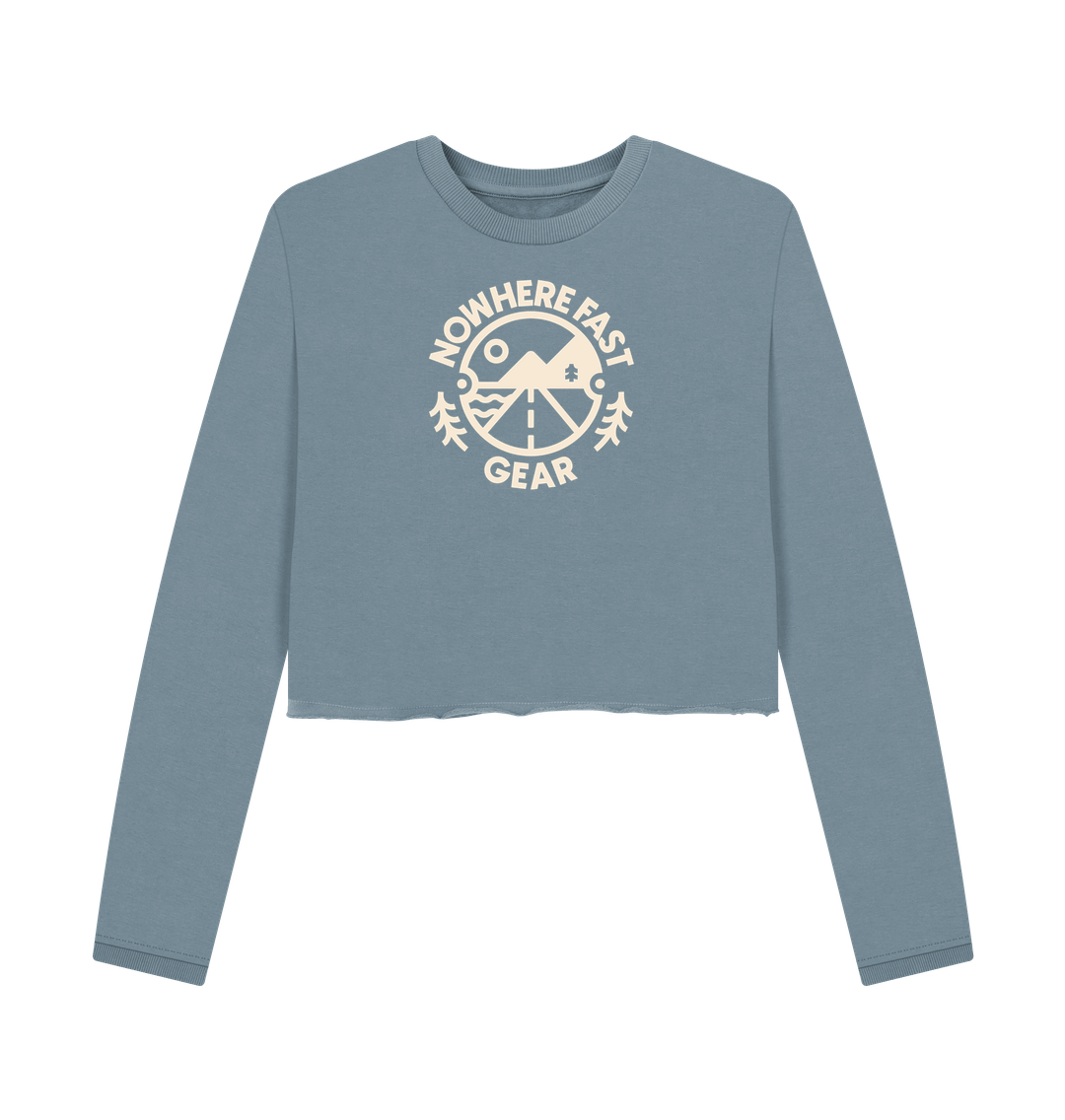 Stone Blue Printed Boxy Jumpers Front
